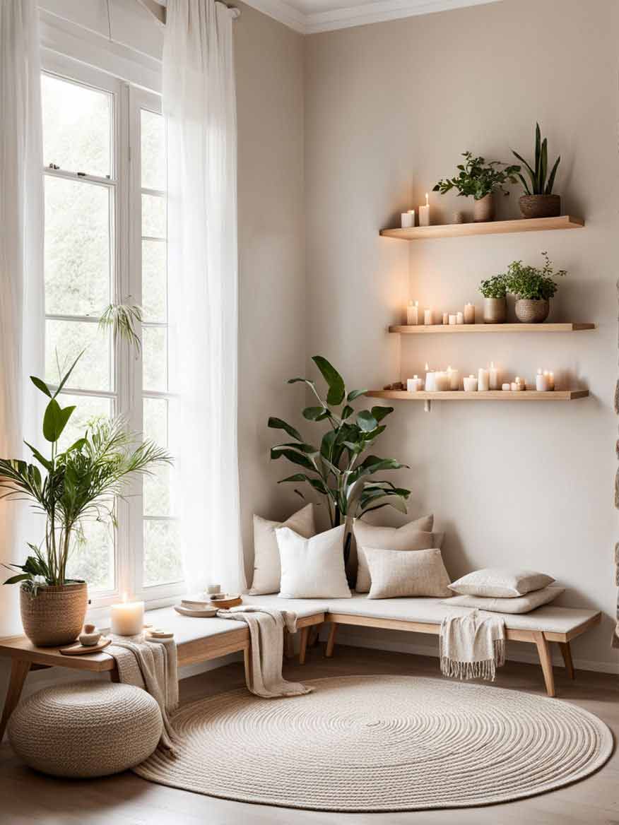minimalist zen meditation nook