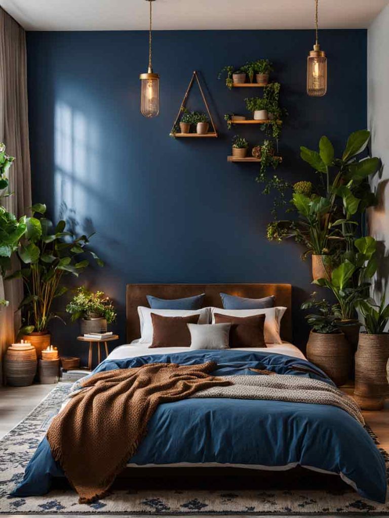 brown and blue bedroom color scheme idea