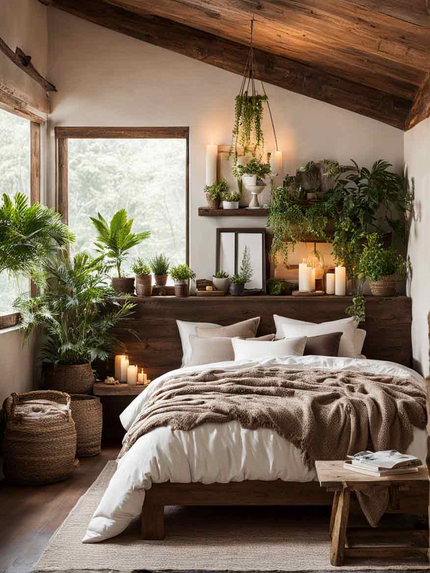 rustic brown and beige bedroom color idea