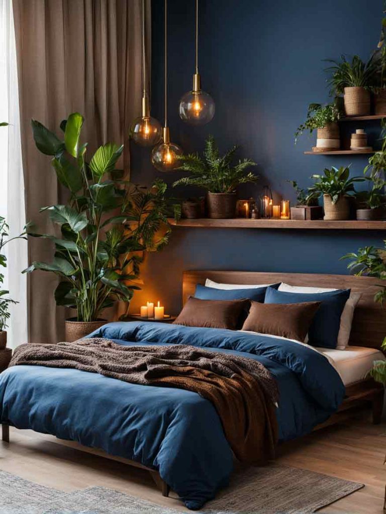 brown and blue bedroom color scheme idea