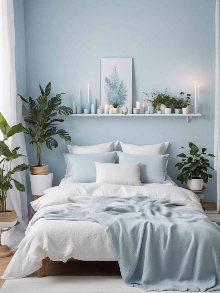 Calming pastel blue bedroom idea