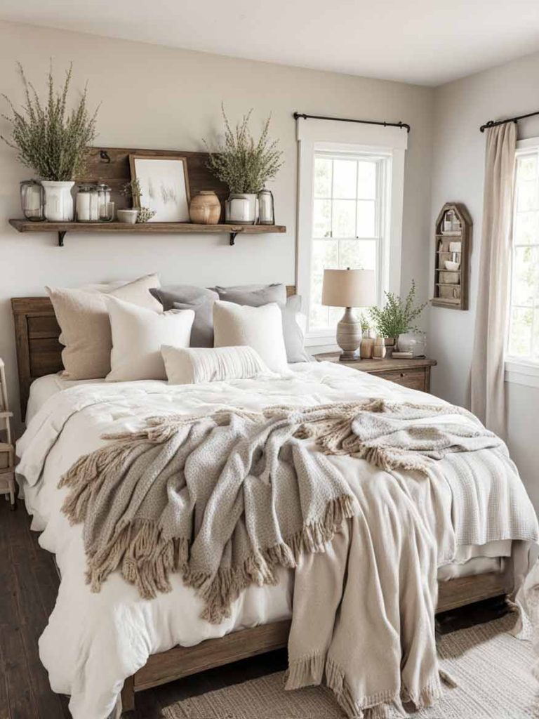 Farmhouse bedroom with cozy aesthetic