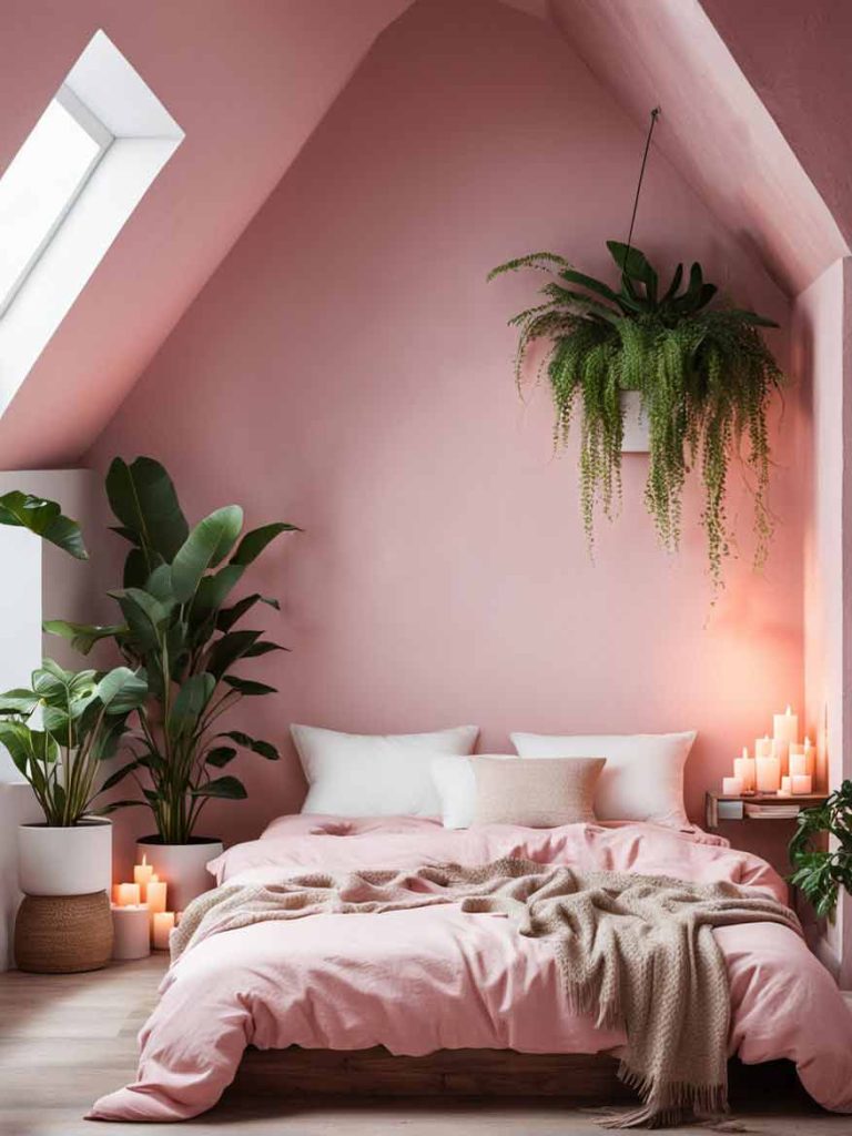 Cozy pink loft bedroom idea