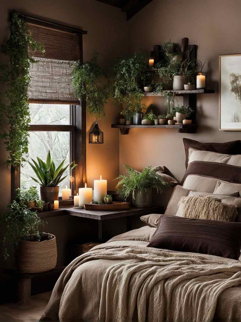 Bedroom with brown and beige color scheme