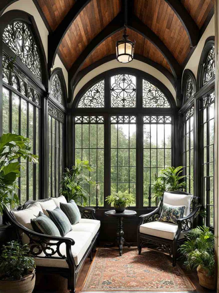 Sunroom in the style of gothic revival