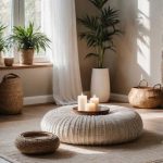 Meditation space with meditation cushion and candles