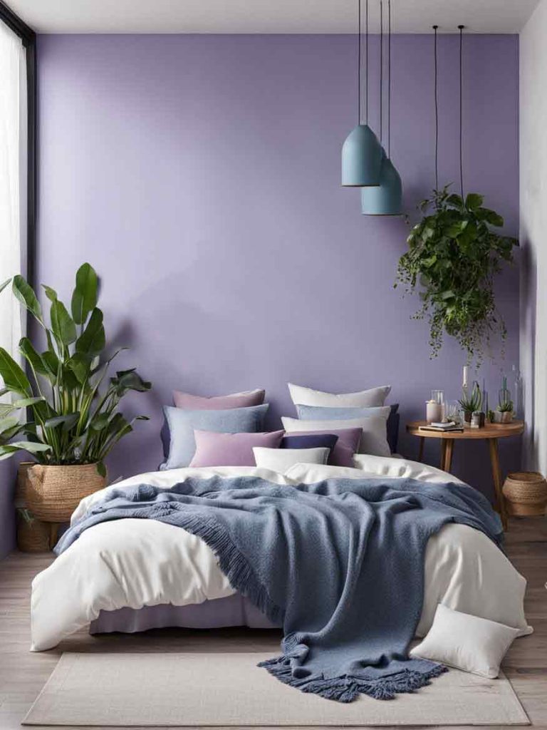 pastel blue and purple bedroom color scheme