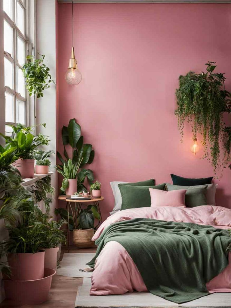 Pink and green bedroom color scheme
