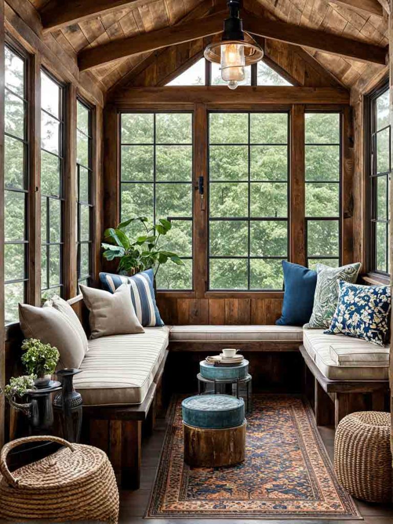 Cottage sunroom design with a rustic style
