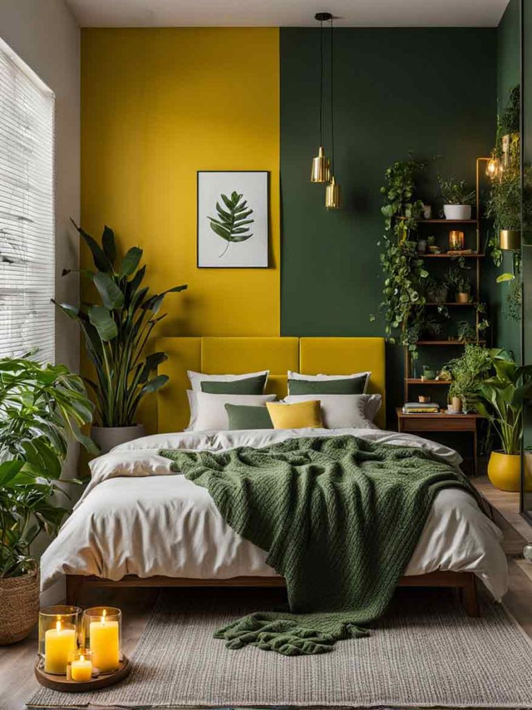 green and yellow bedroom color combination