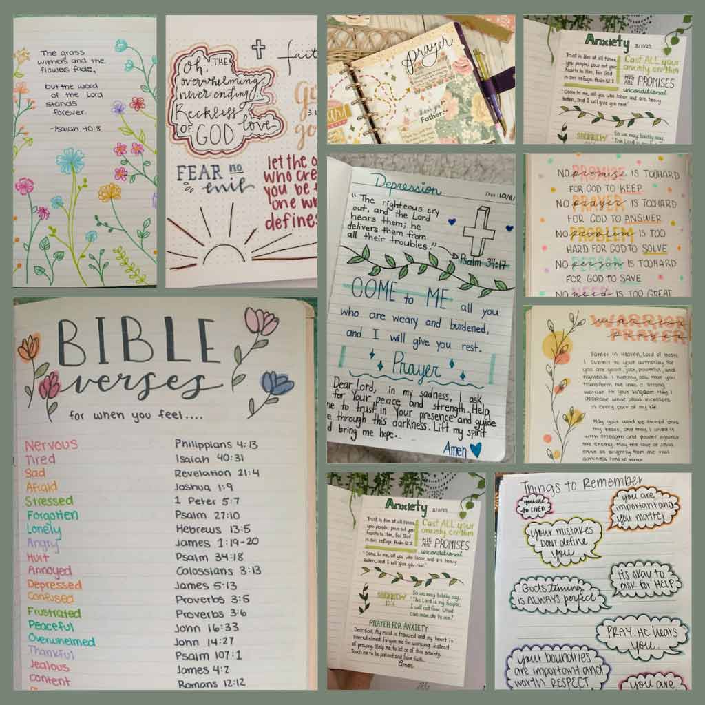 A collage with Christian journal ideas and examples