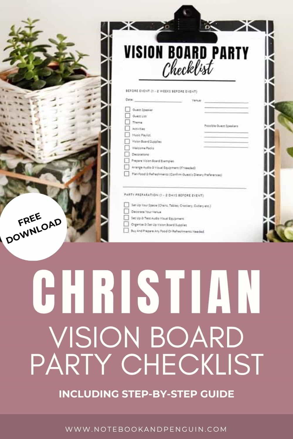 Free Christian vision board party checklist PDF
