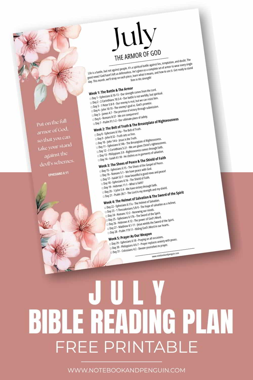 Bible Reading Plan for July Pin - The Armor of God