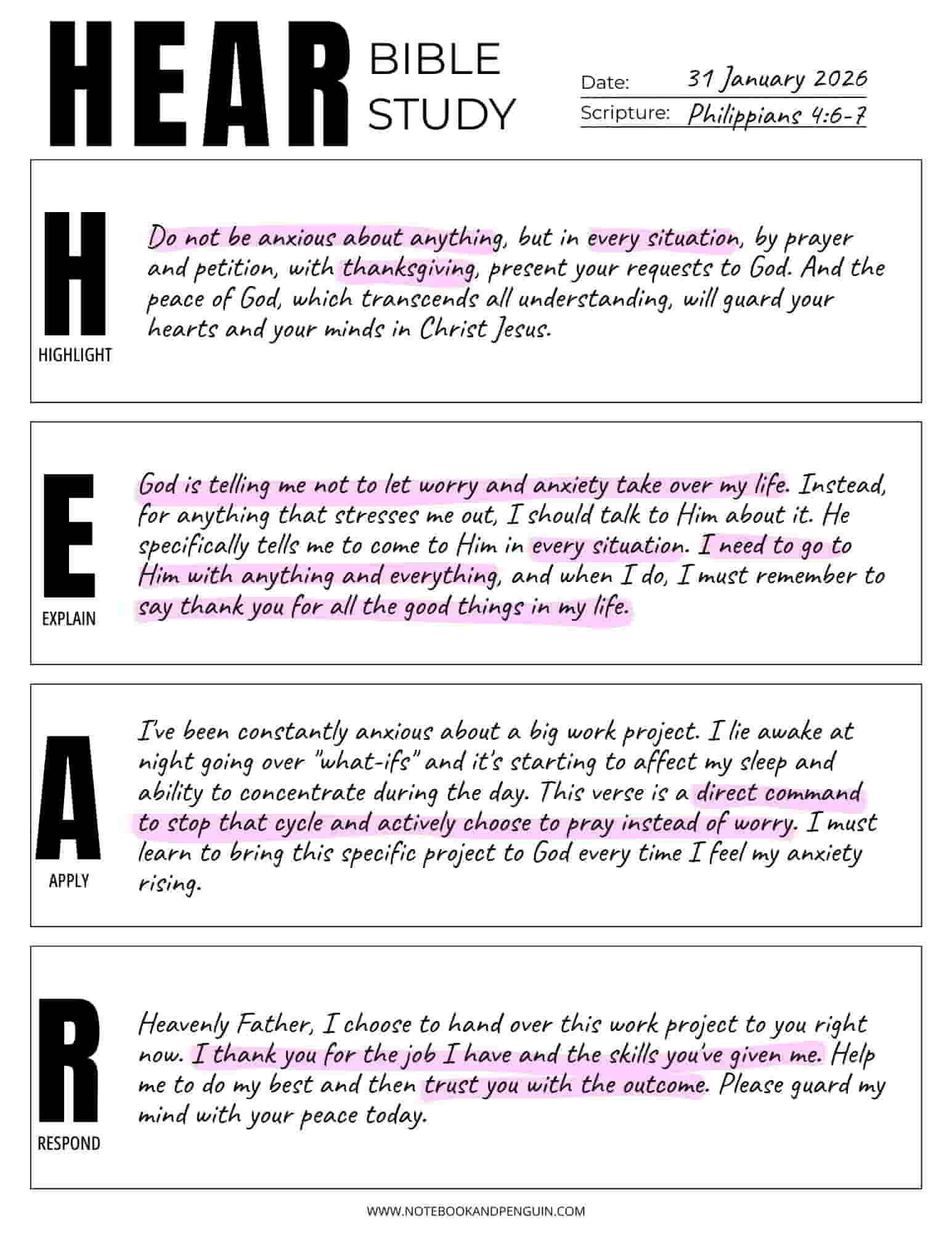 Hear Bible Study Method Example