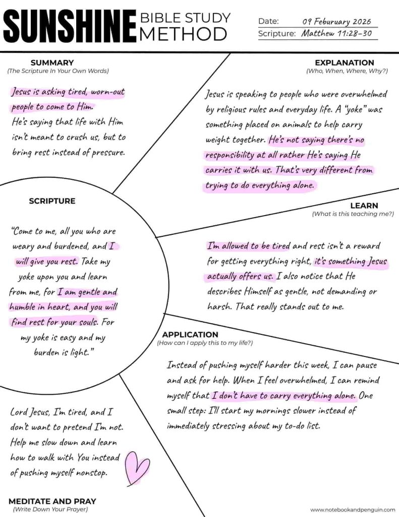 Sunshine Bible Study Method Example