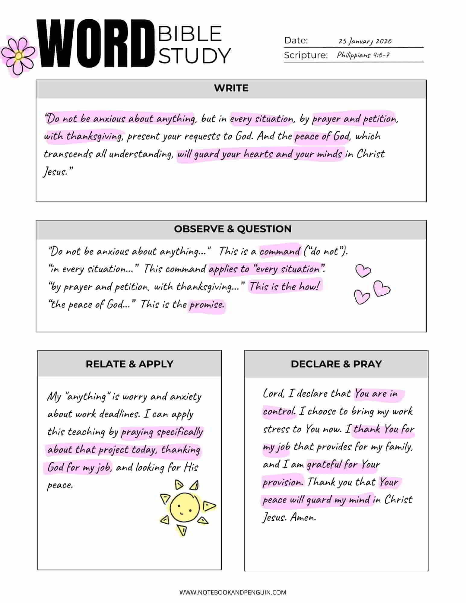 WORD Bible Study Example With Template