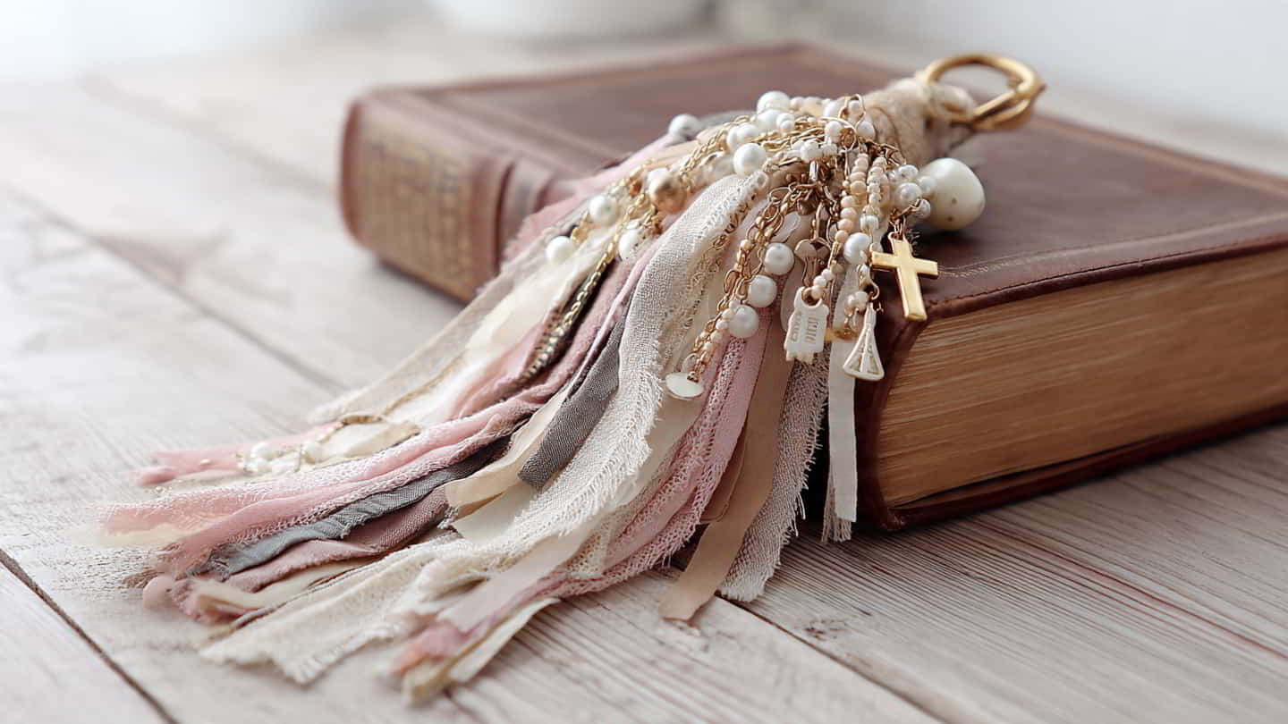 Bible tassel bookmark resting on Bible
