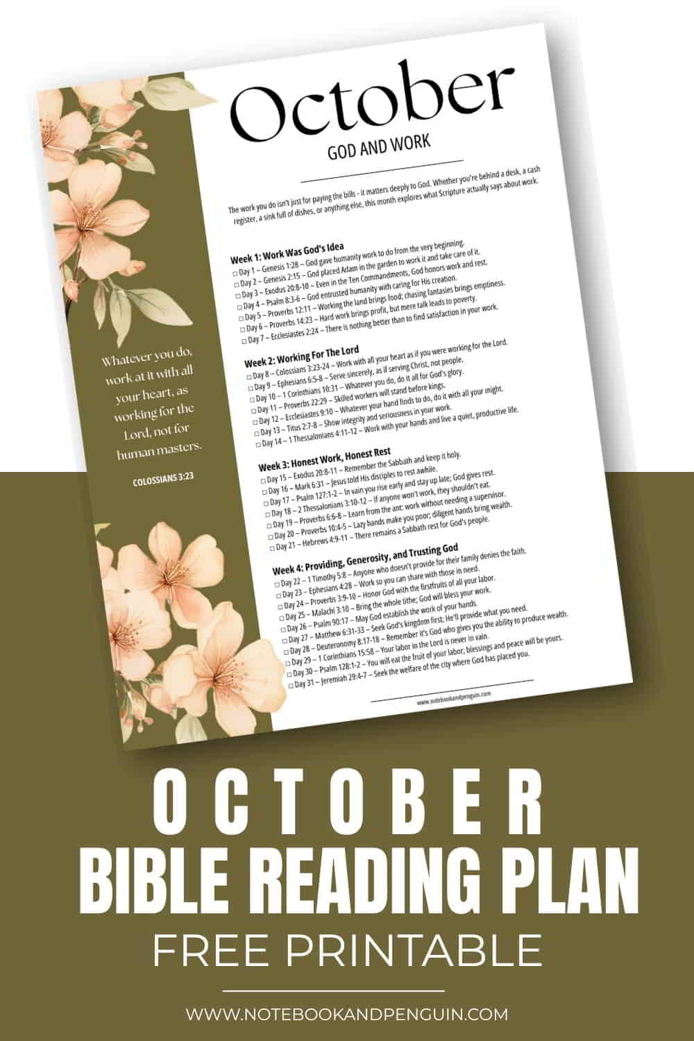 October Bible Reading Plan About God And Work