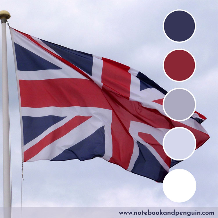 Navy blue, maroon, gray and white color palette